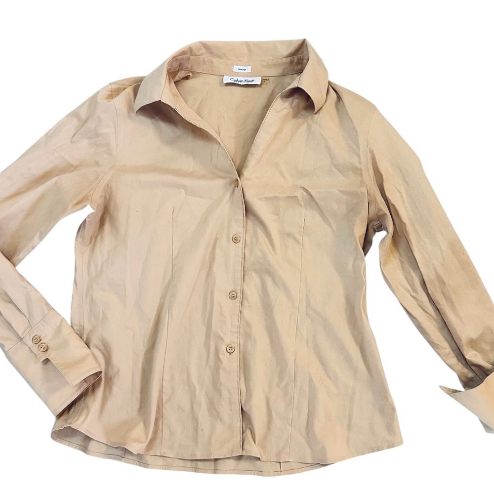Calvin Klein Women's Non-Iron Pindot Dobby Knit Shirt - 12 Beige
